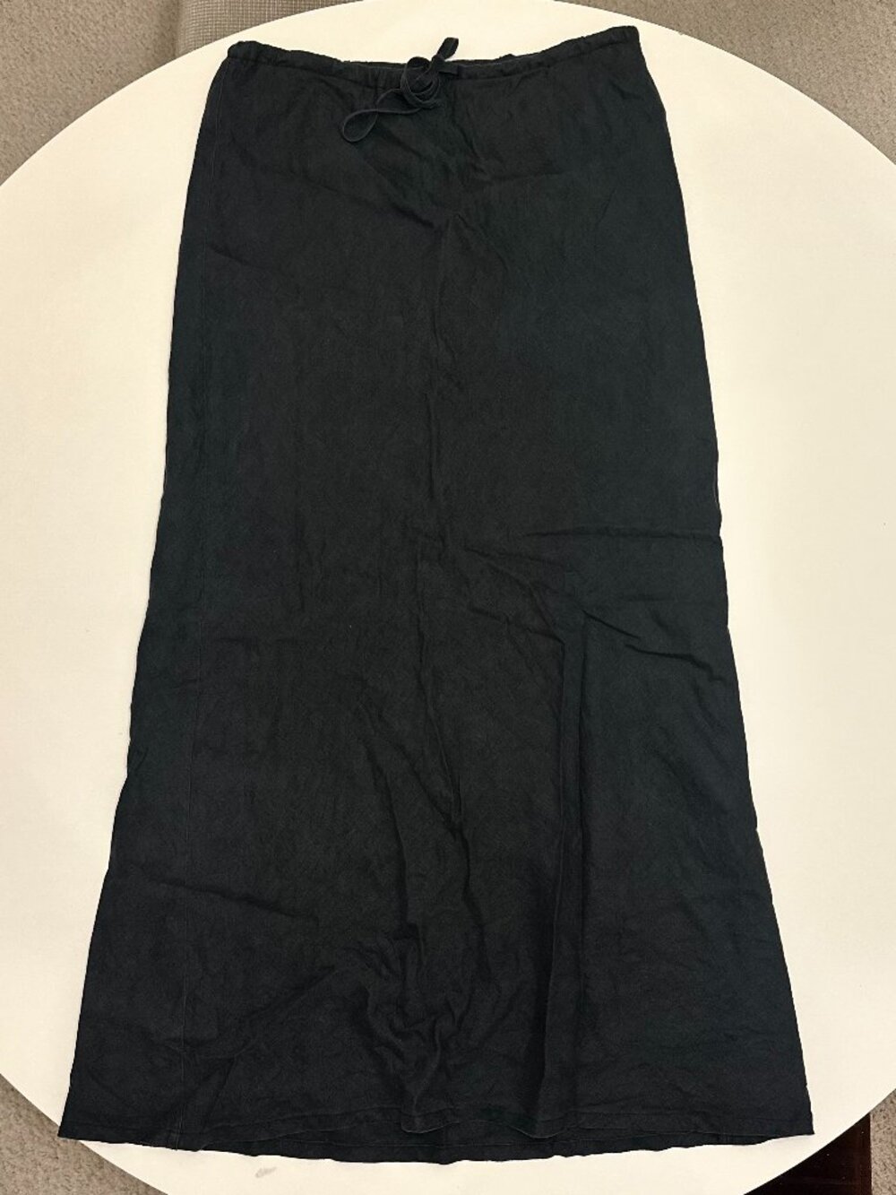 Linen Lined Black Drawstring Maxi Skirt L